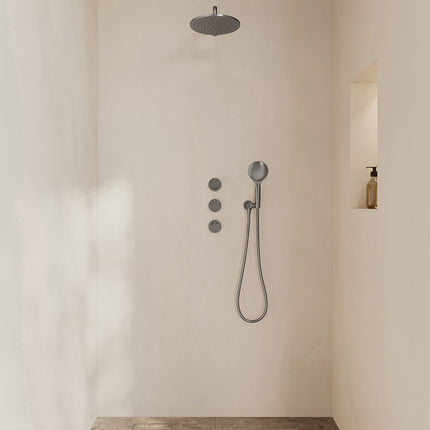 Wiesbaden Caral inbouwthermostaat hoofddouche 25 cm 3 standen handdouche gunmetal | Schwertz & Co