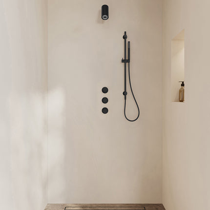 Wiesbaden Caral inbouwthermostaat beam hoofddouche staafhanddouche mat zwart | Schwertz & Co