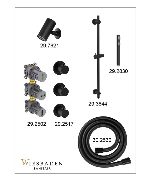 Wiesbaden Caral inbouwthermostaat beam hoofddouche staafhanddouche mat zwart - afbeelding 3 | Schwertz & Co