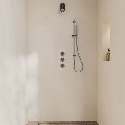 Wiesbaden Caral inbouwthermostaat beam hoofddouche staafhanddouche gunmetal | Schwertz & Co