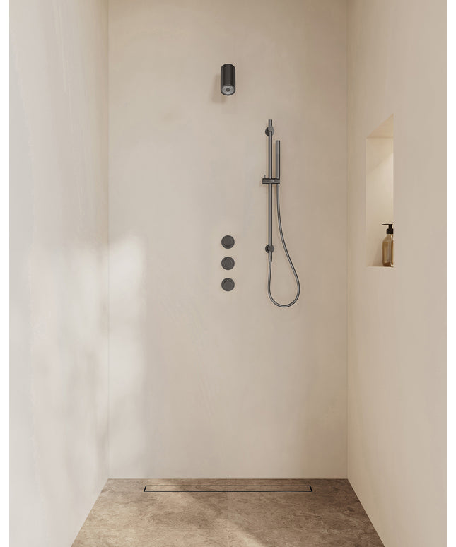 Wiesbaden Caral inbouwthermostaat beam hoofddouche staafhanddouche gunmetal | Schwertz & Co