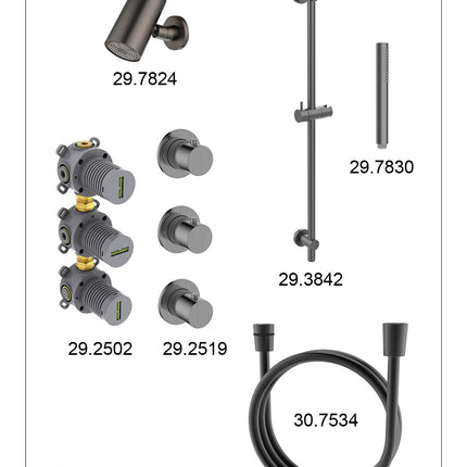 Wiesbaden Caral inbouwthermostaat beam hoofddouche staafhanddouche gunmetal - afbeelding 3 | Schwertz & Co