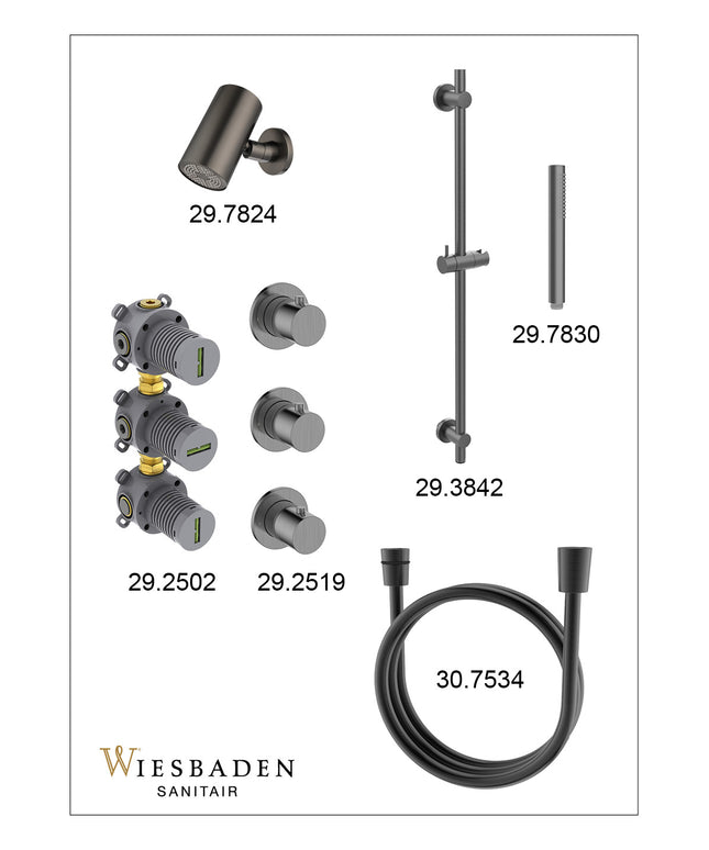 Wiesbaden Caral inbouwthermostaat beam hoofddouche staafhanddouche gunmetal - afbeelding 3 | Schwertz & Co