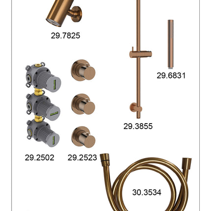 Wiesbaden Caral inbouwthermostaat beam hoofddouche staafhanddouche geborsteld brons koper - afbeelding 3 | Schwertz & Co