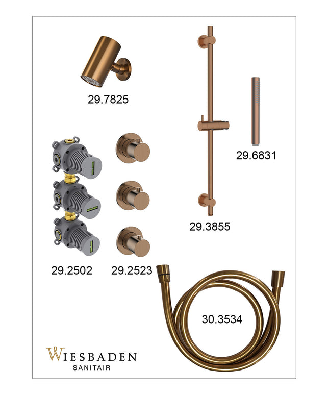 Wiesbaden Caral inbouwthermostaat beam hoofddouche staafhanddouche geborsteld brons koper - afbeelding 3 | Schwertz & Co