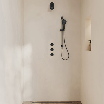 Wiesbaden Caral inbouwthermostaat beam hoofddouche 3 standen handdouche mat zwart | Schwertz & Co