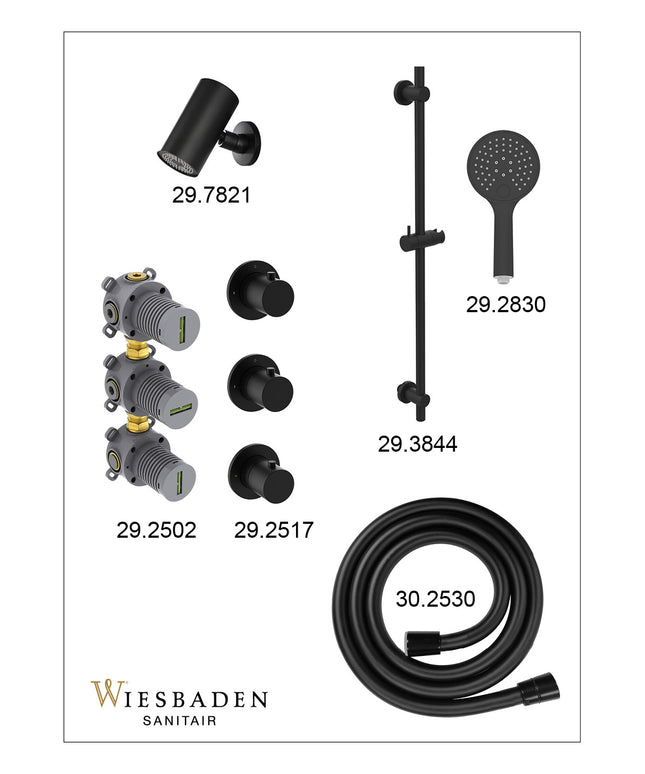 Wiesbaden Caral inbouwthermostaat beam hoofddouche 3 standen handdouche mat zwart - afbeelding 3 | Schwertz & Co