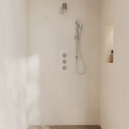 Wiesbaden Caral inbouwthermostaat beam hoofddouche 3 standen handdouche geborsteld staal | Schwertz & Co