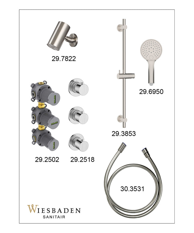 Wiesbaden Caral inbouwthermostaat beam hoofddouche 3 standen handdouche geborsteld staal - afbeelding 3 | Schwertz & Co