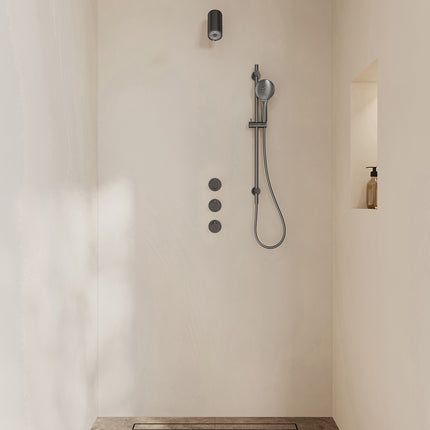 Wiesbaden Caral inbouwthermostaat beam hoofddouche 3 standen handdouche gunmetal | Schwertz & Co