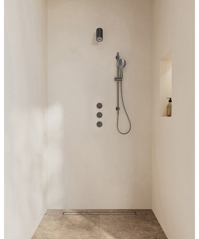 Wiesbaden Caral inbouwthermostaat beam hoofddouche 3 standen handdouche gunmetal | Schwertz & Co