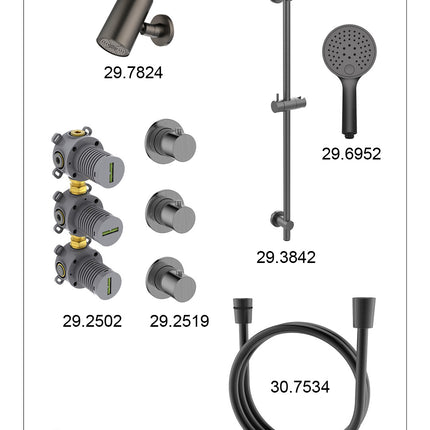 Wiesbaden Caral inbouwthermostaat beam hoofddouche 3 standen handdouche gunmetal - afbeelding 3 | Schwertz & Co