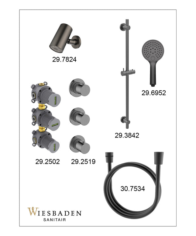 Wiesbaden Caral inbouwthermostaat beam hoofddouche 3 standen handdouche gunmetal - afbeelding 3 | Schwertz & Co
