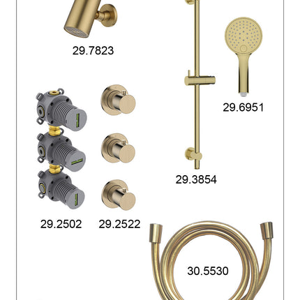 Wiesbaden Caral inbouwthermostaat beam hoofddouche 3 standen handdouche geborsteld messing - afbeelding 3 | Schwertz & Co