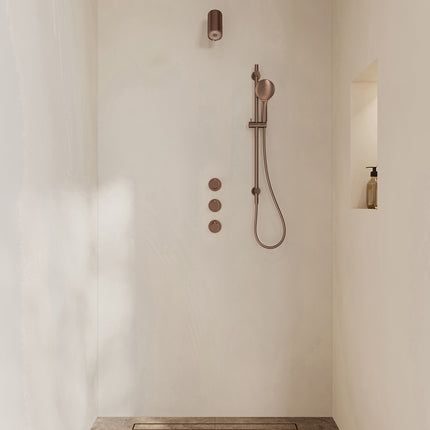 Wiesbaden Caral inbouwthermostaat beam hoofddouche 3 standen handdouche geborsteld brons koper | Schwertz & Co