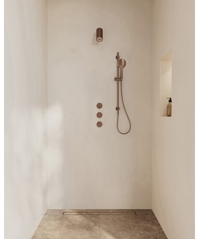 Wiesbaden Caral inbouwthermostaat beam hoofddouche 3 standen handdouche geborsteld brons koper | Schwertz & Co