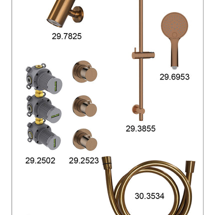 Wiesbaden Caral inbouwthermostaat beam hoofddouche 3 standen handdouche geborsteld brons koper - afbeelding 3 | Schwertz & Co