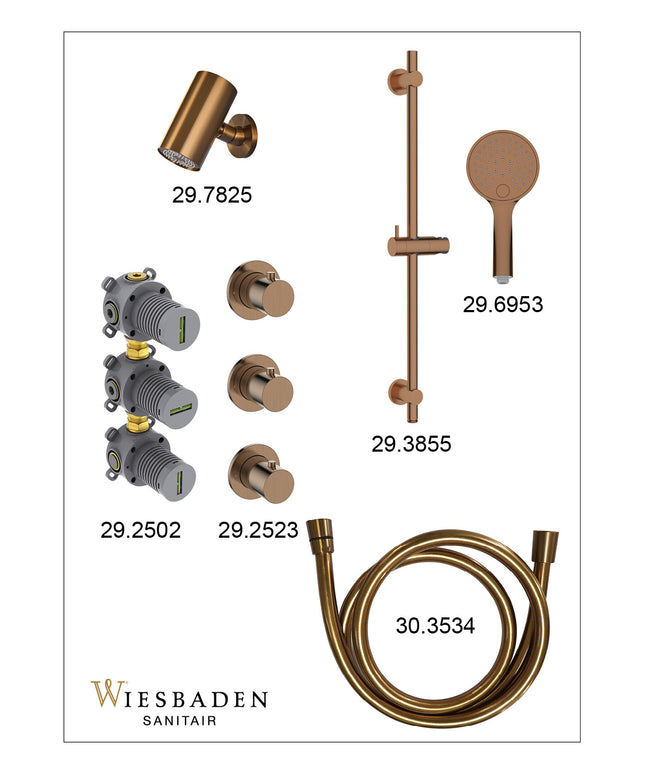 Wiesbaden Caral inbouwthermostaat beam hoofddouche 3 standen handdouche geborsteld brons koper - afbeelding 3 | Schwertz & Co