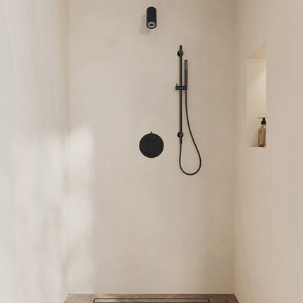 Wiesbaden Caral inbouwthermostaat beam hoofddouche staafhanddouche mat zwart | Schwertz & Co