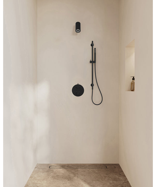 Wiesbaden Caral inbouwthermostaat beam hoofddouche staafhanddouche mat zwart | Schwertz & Co