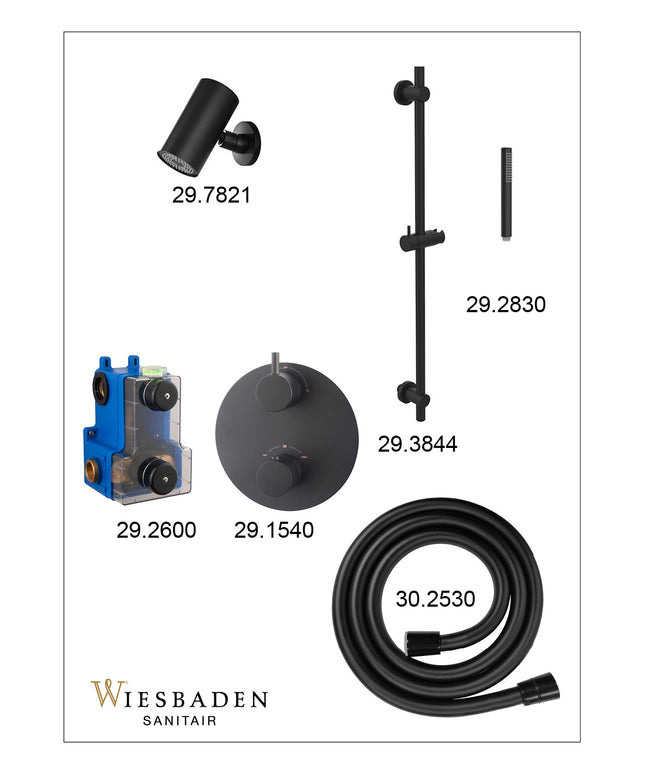 Wiesbaden Caral inbouwthermostaat beam hoofddouche staafhanddouche mat zwart - afbeelding 3 | Schwertz & Co