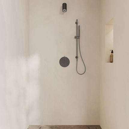 Wiesbaden Caral inbouwthermostaat beam hoofddouche staafhanddouche gunmetal | Schwertz & Co