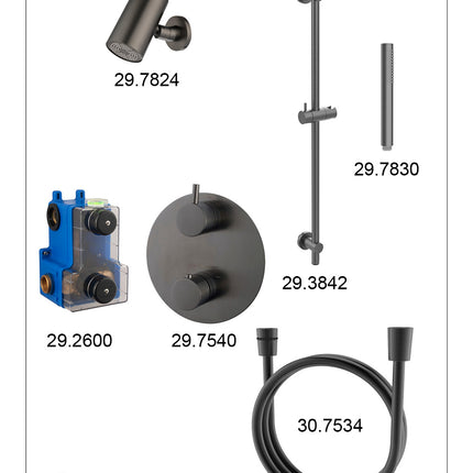 Wiesbaden Caral inbouwthermostaat beam hoofddouche staafhanddouche gunmetal - afbeelding 3 | Schwertz & Co