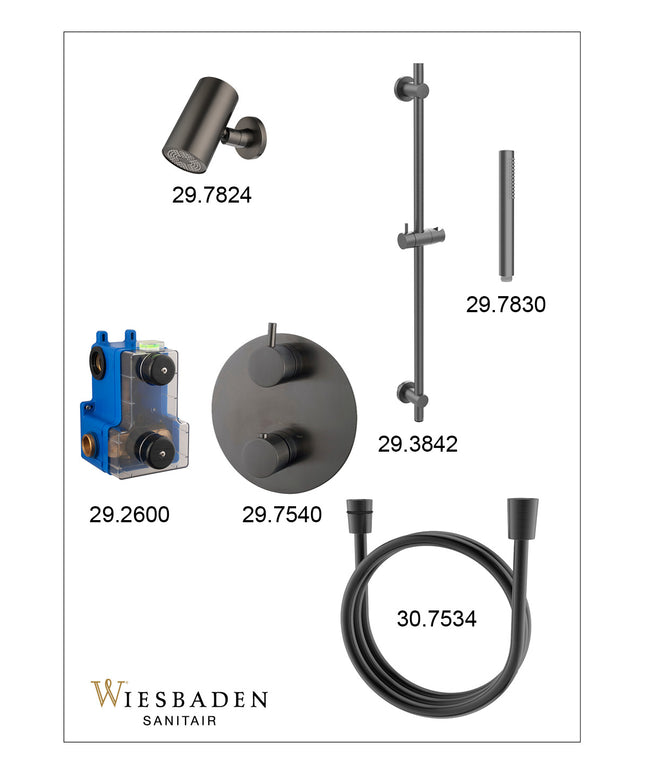 Wiesbaden Caral inbouwthermostaat beam hoofddouche staafhanddouche gunmetal - afbeelding 3 | Schwertz & Co