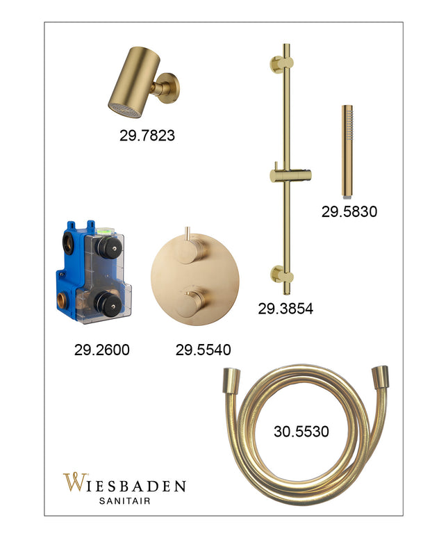 Wiesbaden Caral inbouwthermostaat beam hoofddouche staafhanddouche geborsteld messing - afbeelding 3 | Schwertz & Co