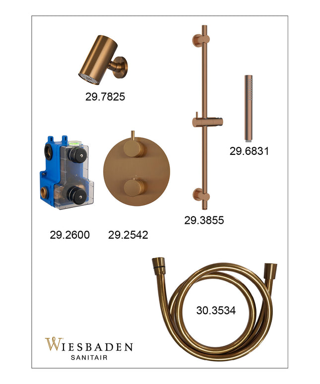 Wiesbaden Caral inbouwthermostaat beam hoofddouche staafhanddouche geborsteld brons koper - afbeelding 3 | Schwertz & Co