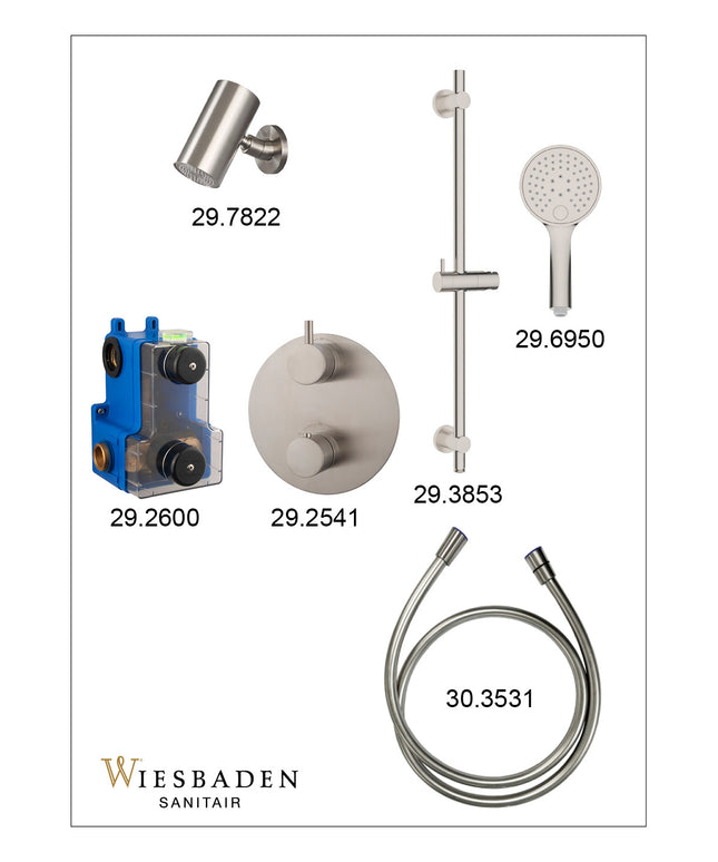 Wiesbaden Caral inbouwthermostaat beam hoofddouche 3 standen handdouche geborsteld staal - afbeelding 3 | Schwertz & Co