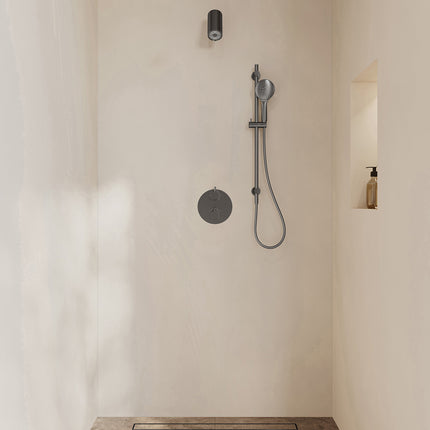 Wiesbaden Caral inbouwthermostaat beam hoofddouche 3 standen handdouche gunmetal | Schwertz & Co