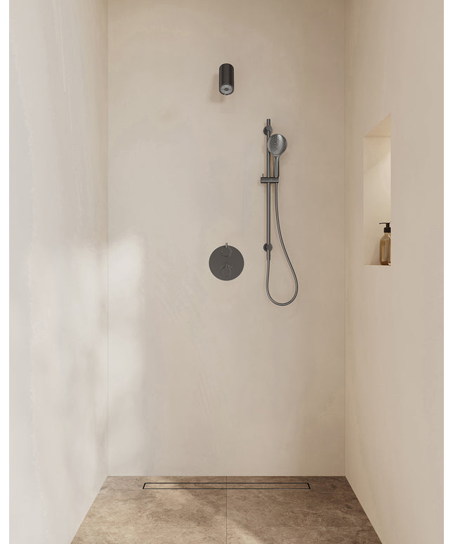 Wiesbaden Caral inbouwthermostaat beam hoofddouche 3 standen handdouche gunmetal | Schwertz & Co