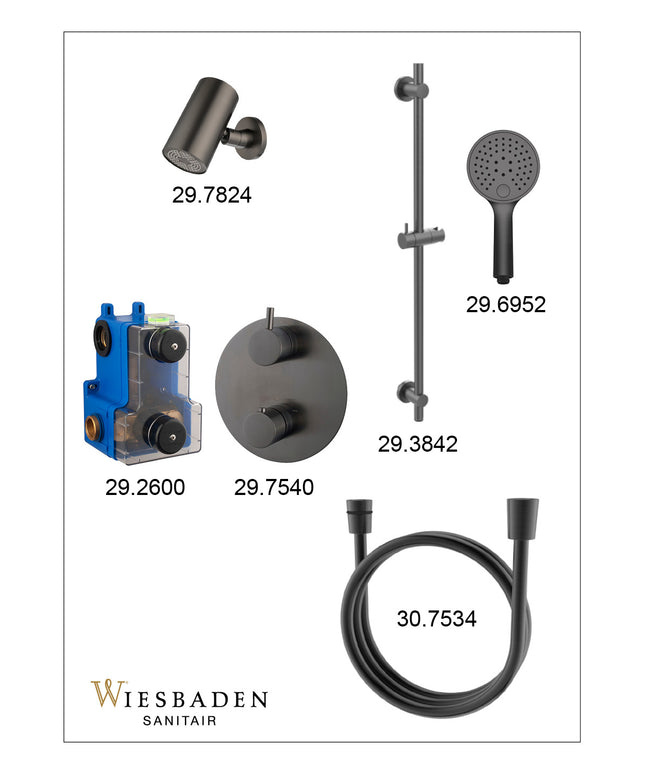 Wiesbaden Caral inbouwthermostaat beam hoofddouche 3 standen handdouche gunmetal - afbeelding 3 | Schwertz & Co