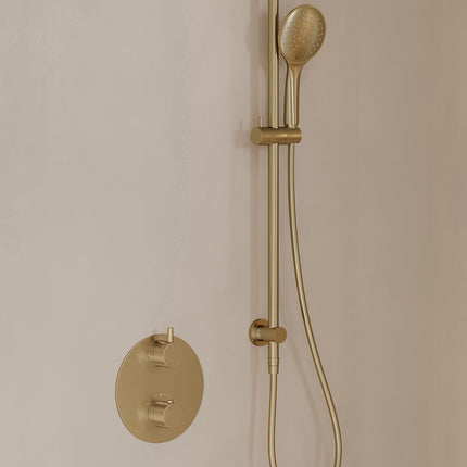 Wiesbaden Caral inbouwthermostaat beam hoofddouche 3 standen handdouche geborsteld messing - afbeelding 2 | Schwertz & Co