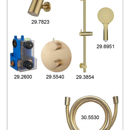 Wiesbaden Caral inbouwthermostaat beam hoofddouche 3 standen handdouche geborsteld messing - afbeelding 3 | Schwertz & Co