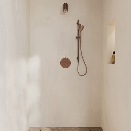 Wiesbaden Caral inbouwthermostaat beam hoofddouche 3 standen handdouche geborsteld brons koper | Schwertz & Co