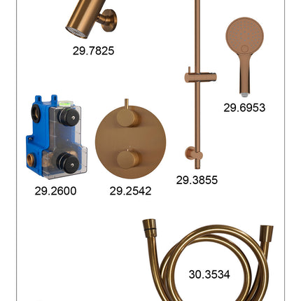 Wiesbaden Caral inbouwthermostaat beam hoofddouche 3 standen handdouche geborsteld brons koper - afbeelding 3 | Schwertz & Co