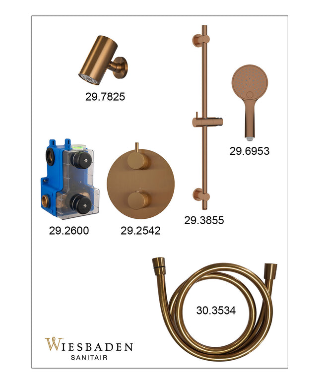 Wiesbaden Caral inbouwthermostaat beam hoofddouche 3 standen handdouche geborsteld brons koper - afbeelding 3 | Schwertz & Co