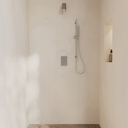 Wiesbaden Caral inbouwthermostaat beam hoofddouche staafhanddouche geborsteld staal | Schwertz & Co