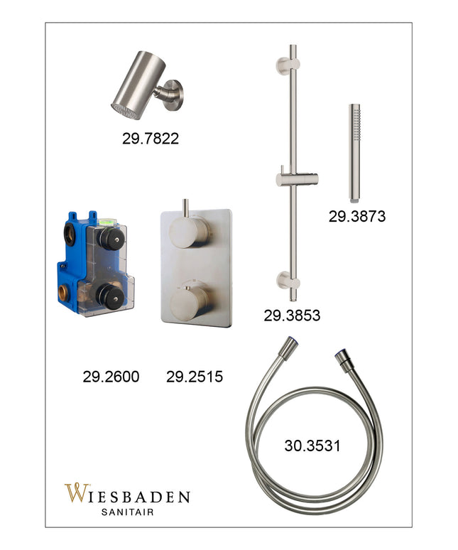 Wiesbaden Caral inbouwthermostaat beam hoofddouche staafhanddouche geborsteld staal - afbeelding 3 | Schwertz & Co