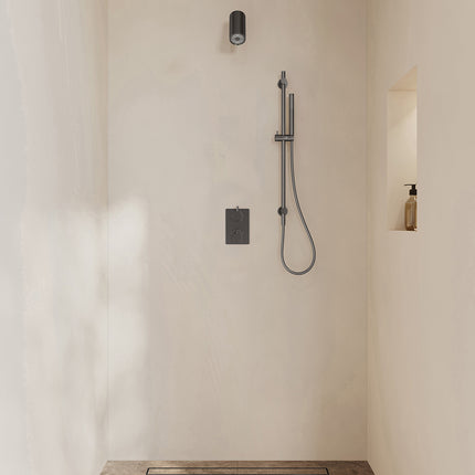 Wiesbaden Caral inbouwthermostaat beam hoofddouche staafhanddouche gunmetal | Schwertz & Co