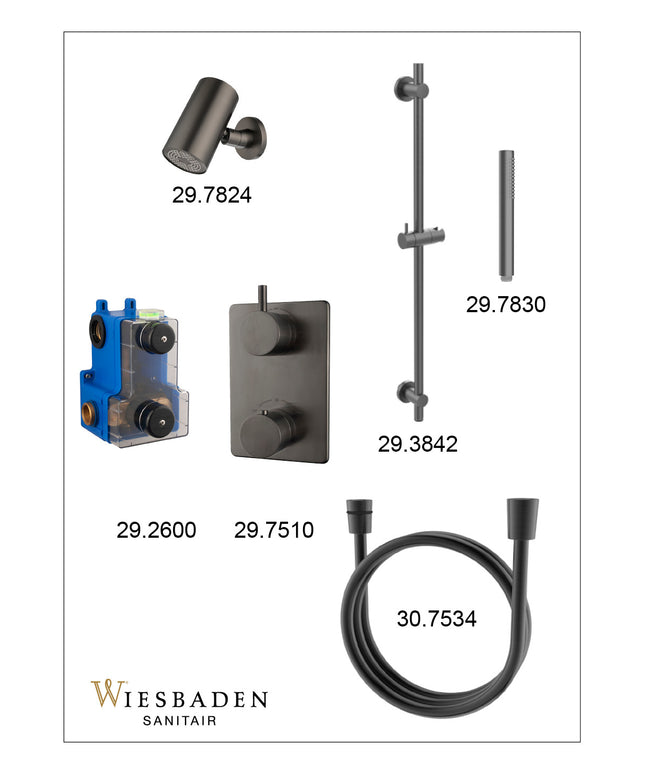 Wiesbaden Caral inbouwthermostaat beam hoofddouche staafhanddouche gunmetal - afbeelding 3 | Schwertz & Co