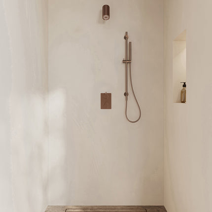 Wiesbaden Caral inbouwthermostaat beam hoofddouche staafhanddouche geborsteld brons koper | Schwertz & Co