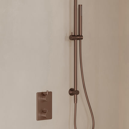 Wiesbaden Caral inbouwthermostaat beam hoofddouche staafhanddouche geborsteld brons koper - afbeelding 2 | Schwertz & Co
