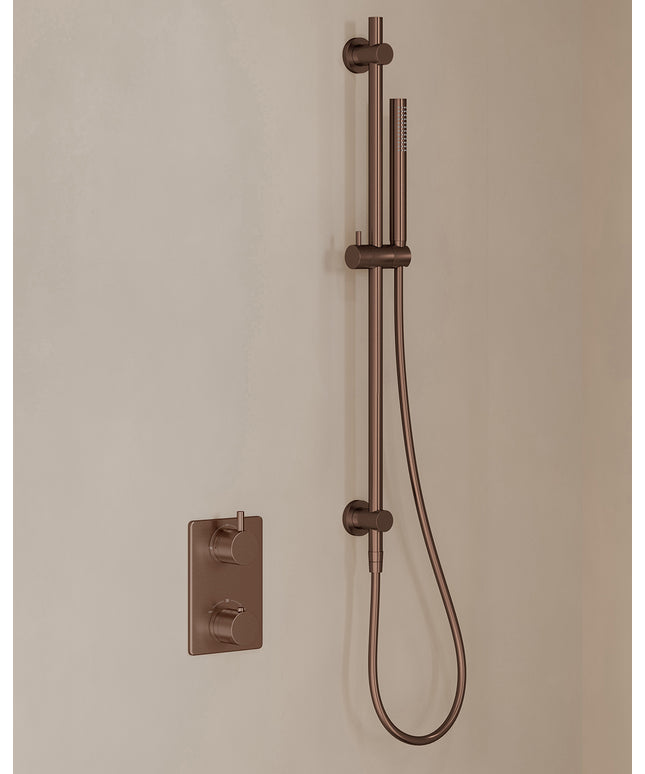 Wiesbaden Caral inbouwthermostaat beam hoofddouche staafhanddouche geborsteld brons koper - afbeelding 2 | Schwertz & Co