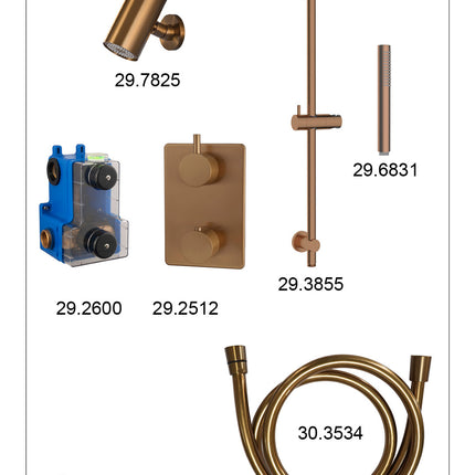 Wiesbaden Caral inbouwthermostaat beam hoofddouche staafhanddouche geborsteld brons koper - afbeelding 3 | Schwertz & Co