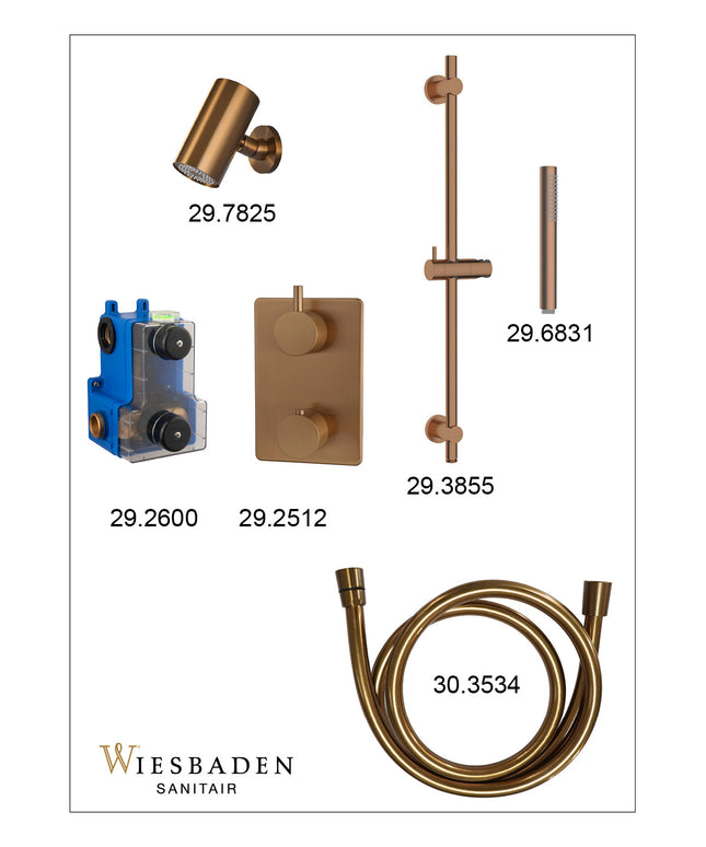 Wiesbaden Caral inbouwthermostaat beam hoofddouche staafhanddouche geborsteld brons koper - afbeelding 3 | Schwertz & Co