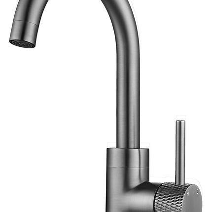 Wiesbaden Ribbd wastafelkraan met draaibare uitloop gunmetal | Schwertz & Co