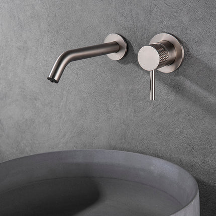 Wiesbaden Ribbd inbouw wastafelkraan geborsteld staal - detailfoto | Schwertz & Co